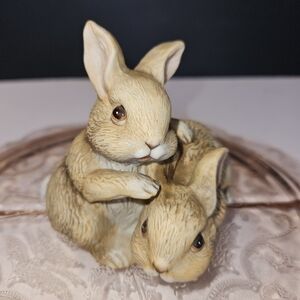 Vintage Homco Bunnies Rabbits Light Brown Porcelain Figurine Retired #1455